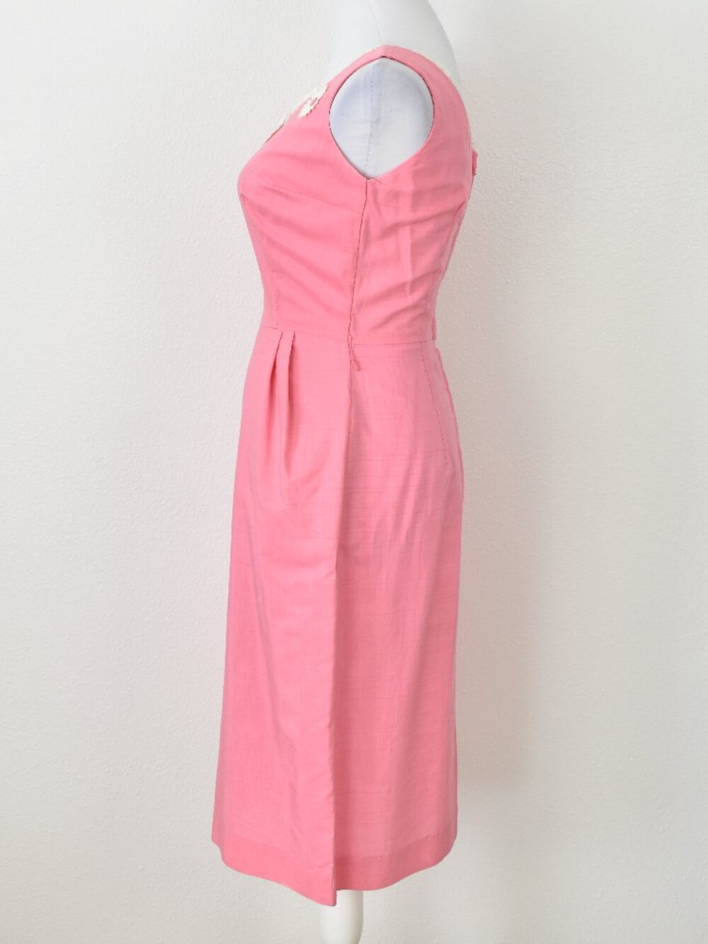 Vintage 60s Daisy Floral Applique Shift Dress Pink - 4 - Picture 7 of 12